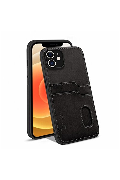 Zebana Apple iPhone 11 Uyumlu Kılıf Kartlıklı Lüx Deri Kılıf Siyah