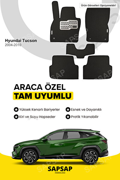 Hyundai Tucson 2004-2010 Uyumlu 3D Özel Kesim Koku Yapmaz Su Geçirmez Havuzlu EVA Oto Paspas - Siyah