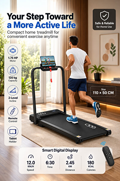 EGG Universal 2-in-1 Foldable Treadmill - 100kg Capacity, 1.75HP, Remote Cont...