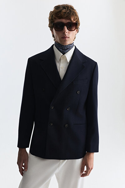 Antioch Lacivert Relax Fit Kruvaze Erkek Blazer Ceket