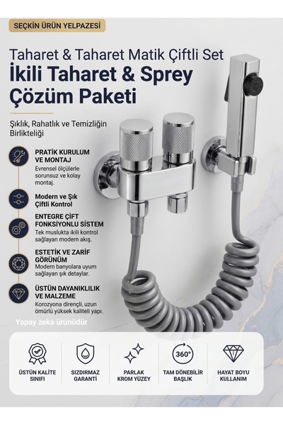 GenelTedarik Taharetmatik Seti + Çift Çıkışlı Taharet musluğu Lüx Krom