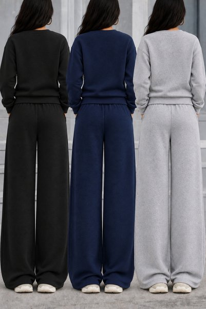 BERYY MODA ​3'lü Siyah Gri Lacivert Geniş Paça Eşofman Altı Battal Beden