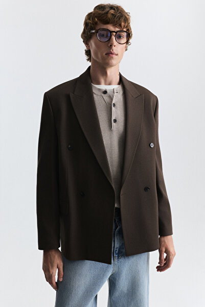 Antioch Kahve 1 Relax Fit Kruvaze Erkek Blazer Ceket