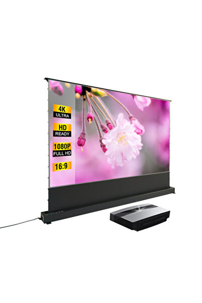 Dualtech 228x163 100"16:9 Motorlu Gergili Floor Up Projeksiyon Perdesi ( 4K U...