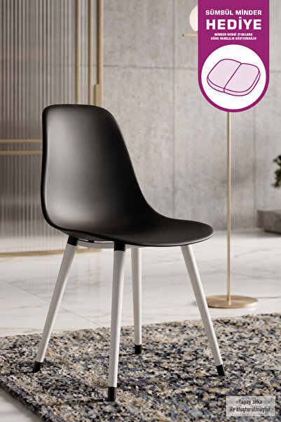 VİLİNZE Eames Beyaz Ahşap Ayak Plastik Siyah Sandalye