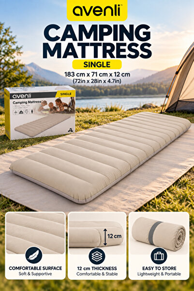 Avenli Single Camping Mattress 183x71x12cm, Soft Flocked Surface, Lightweight...