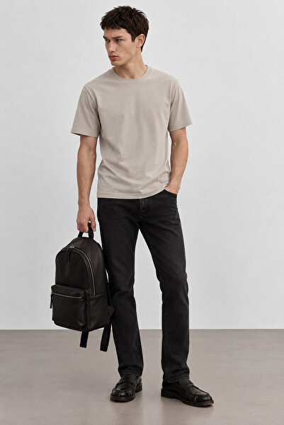 Manche Logo Baskılı Bisiklet Yaka Regular Fit Basic Tshirt | MSES215722-1