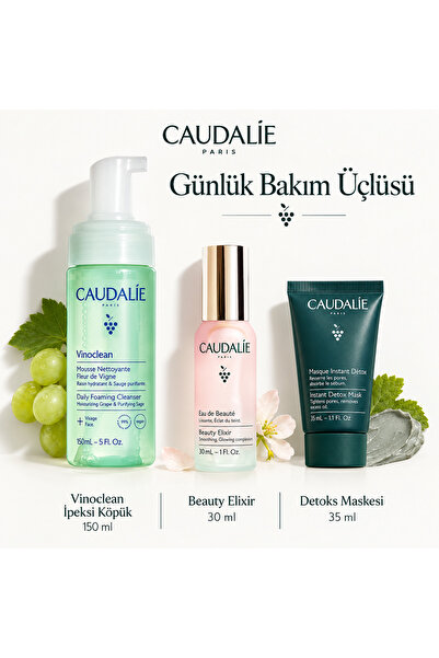 Caudalie Temiz Arınmış Işıltılı Günlük Bakım Seti | Elixir Sprey Kil Maskesi ...
