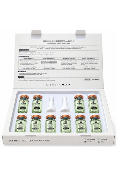 DERMAMAX Salmon DNA Premium Skin Ampoule 10 x 8ml – Hydrating & Anti-Aging Korean Skin Booster with Peptides & Hyaluronic Acid
