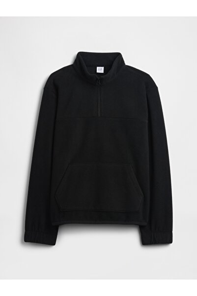 GAP Erkek Çocuk Siyah Relaxed Yarım Fermuarlı Sweatshirt