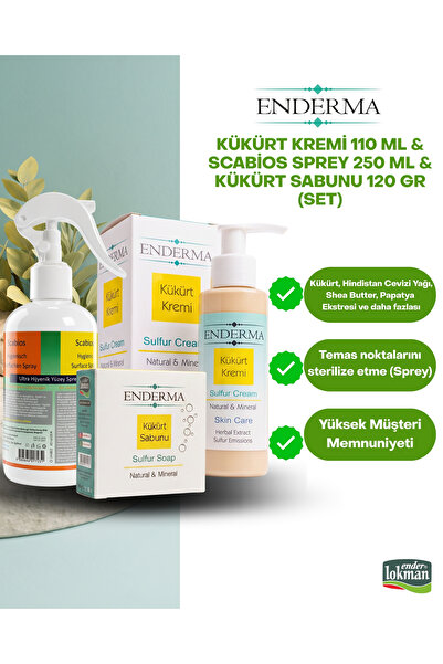 enderma Kükürt Kremi 110 ml + Scabios Spreyi 250 ml + Enderma Kükürt Sabunu 1...