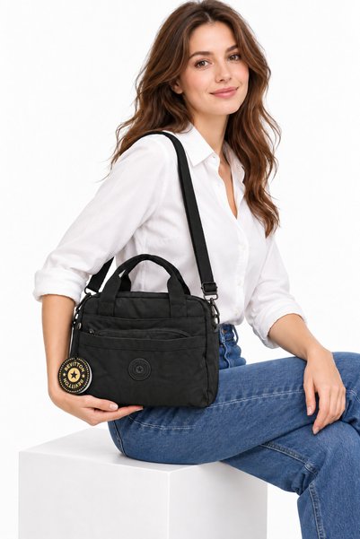 Bevitton Women's Black Zippered Lined Multi-Compartment Bag with Adjustable Strap 4200