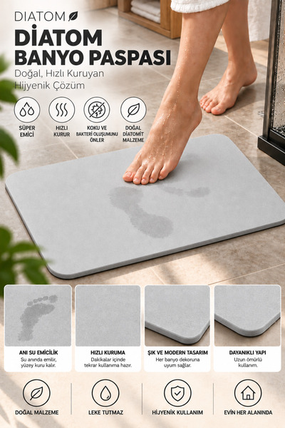 DİATOMPASPAS Magic Bath Mat Wet Floor Exit Mat Wash Basin Mat Ablution Mat - ...