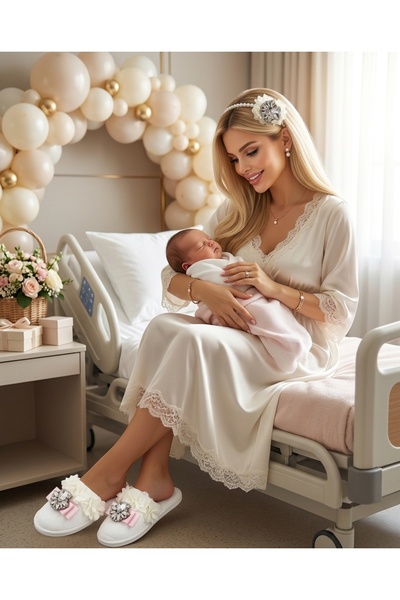 pegu baby collection Pink Ribbon Crystal Bag Maternity Slippers and Pearl Cro...