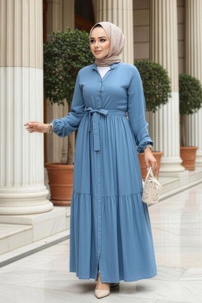 N.S NEVA STYLE فستان حجاب أزرق بأزرار 239202M