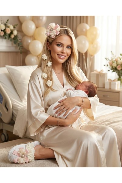 pegu baby collection طقم تاج من حجر الكريستال للحوامل مع نعال وسلسلة أقراط مو...