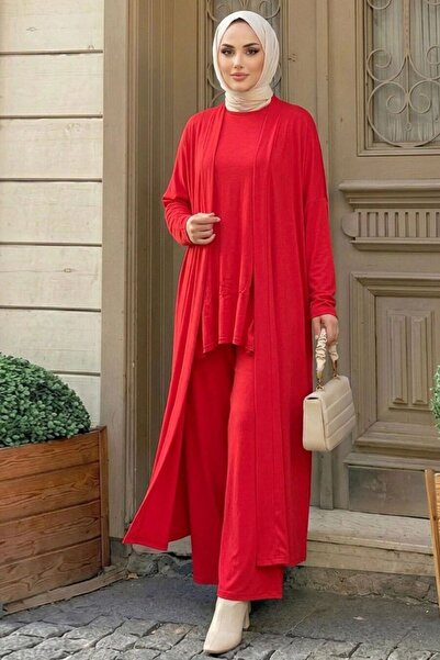 Neva Style Triple Red Combed Cotton Hijab Set 1408K