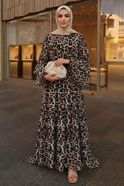 N.S NEVA STYLE Leopard Patterned Tie-Waist Leopard Hijab Dress 2476Lp