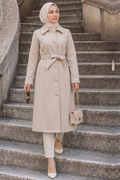 N.S NEVA STYLE Buttoned Beige Hijab Cap 62361Bej