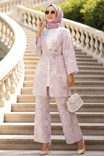 Neva Style طقم كيمونو مزدوج منقوش باللون الأرجواني الفاتح 12122LILA