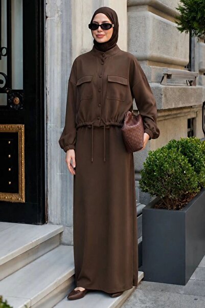 Neva Style طقم تنورة إسلامية بني اللون مع جيب أمامي 1359KH