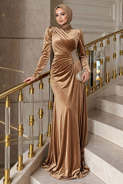Neva Style فستان مخملي بتفاصيل متدلية وتصميم بسكويت 36891BS