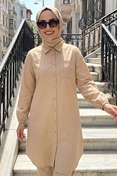 N.S NEVA STYLE Beige Hijab Tunic with Pocket Detail 30293Bej
