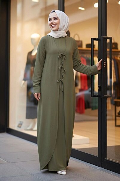 N.S NEVA STYLE Dress Khaki Hijab Double Set 76091Hk