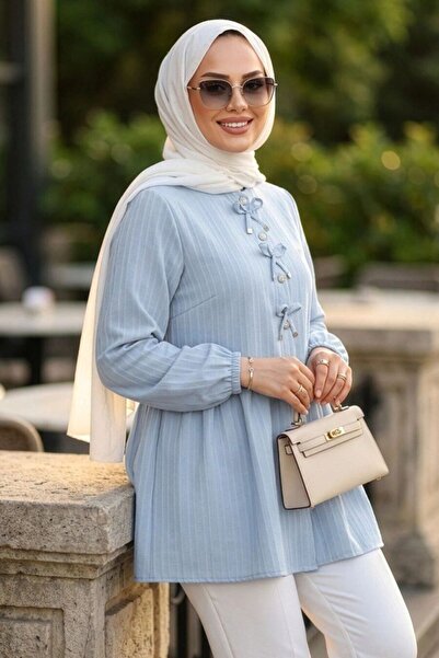 N.S NEVA STYLE Buttoned Blue Hijab Tunic 11002m