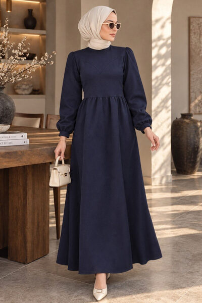 Neva Style Navy Blue Hijab Scuba Dress 36902L
