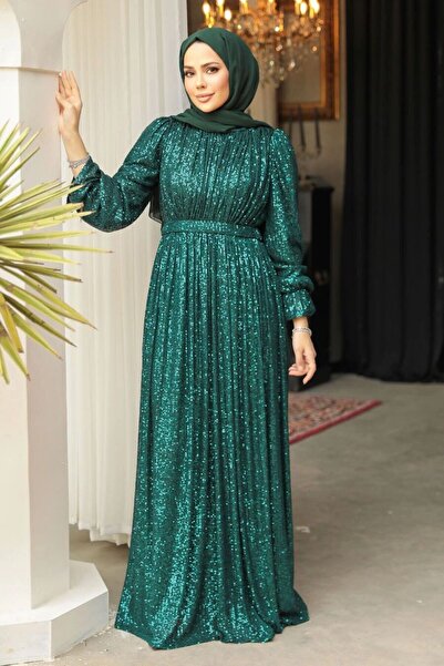 Neva Style Sequined Green Hijab Evening Dress 44961Y