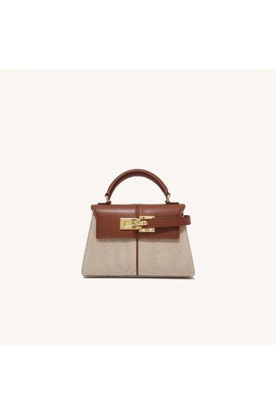 JW PEI Canvas Spliced Gold Lock Handbag