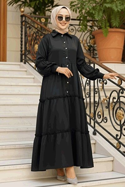 Neva Style Kat Pleated Black Hijab Dress 5884S