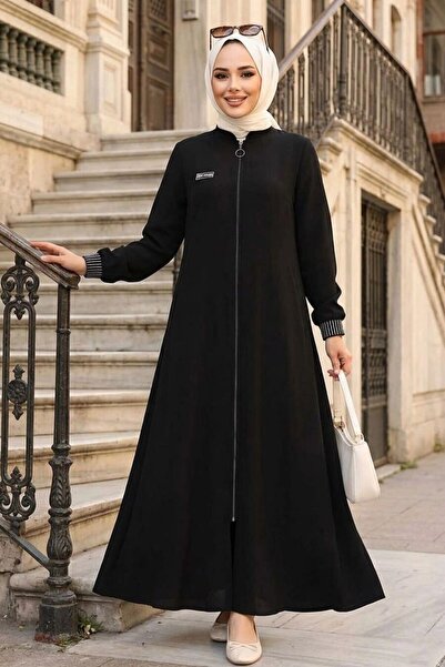 N.S NEVA STYLE Zippered Black Hijab Ferace 26371S