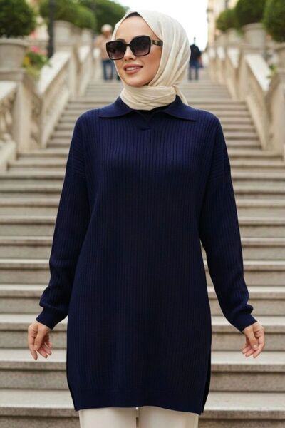 N.S NEVA STYLE Navy Blue Hijab Knitwear Sweater 10921L