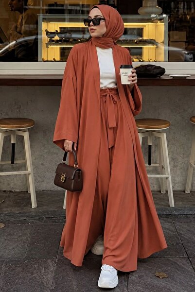 Neva Style Belted Tile Marakeş Kimono Hijab Set 1403Krmt