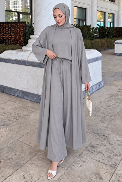 Neva Style طقم عثماني رمادي طويل بثلاثة قطع مع إكسسوارات خارجية 14080GR