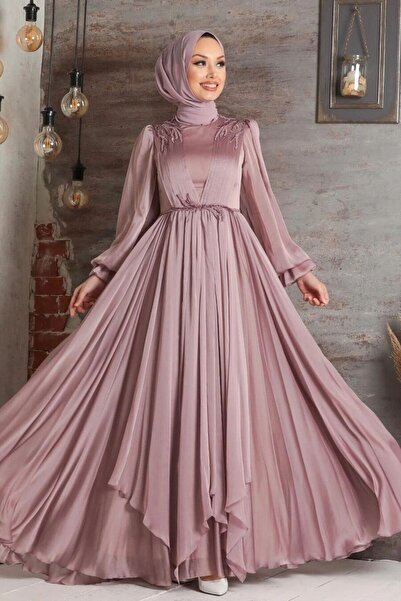 Neva Style Balloon Sleeve Powder Hijab Evening Dress 21910Pd