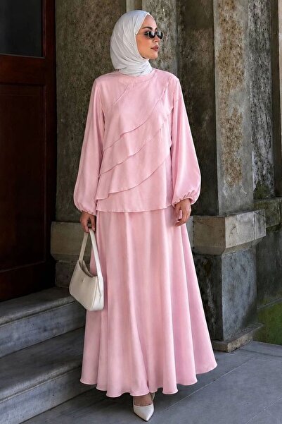 Neva Style Asymmetrical Layered Ruffle Detailed Powder Hijab Set 5331Pd