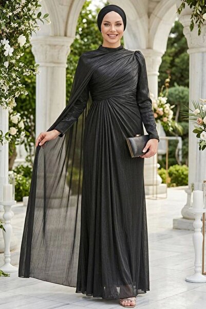 N.S NEVA STYLE فستان سهرة أسود بتفاصيل عباءة 52142S