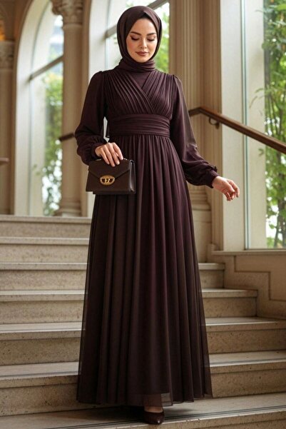 N.S NEVA STYLE فستان سهرة بني مزين بالدانتيل 46321KH