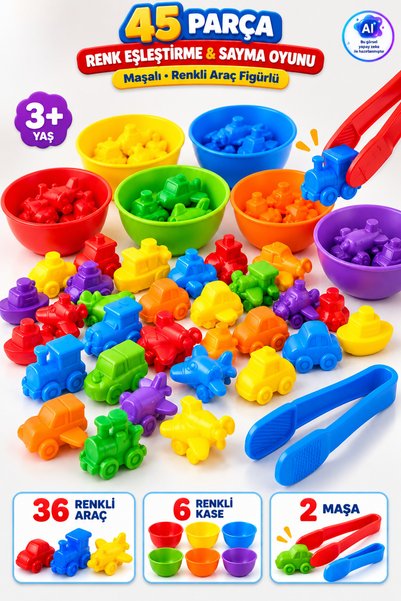 YILDIRIM OYUNCAK Montessori Color Matching and Counting Game 45 Pieces - Educ...