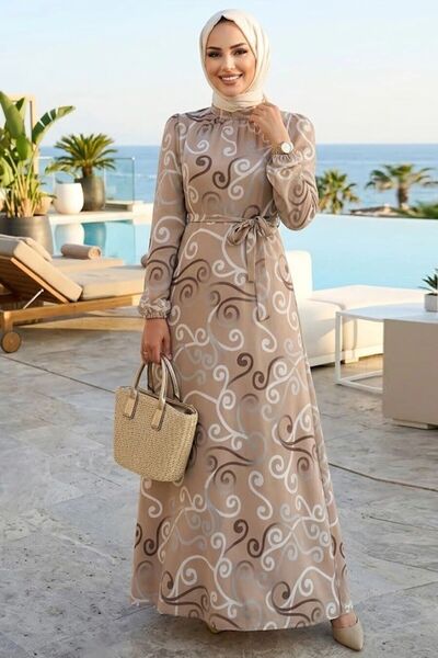 Neva Style Çiçek Desenli Bisküvi Tesettür Elbise 279329BS