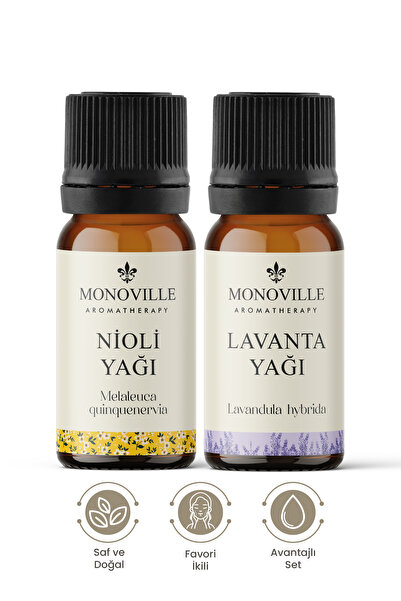 Monoville Nioli Yağı 10 ml, Lavanta Yağı 10 ml 2'li Set Saf ve Doğal (Niaouli...