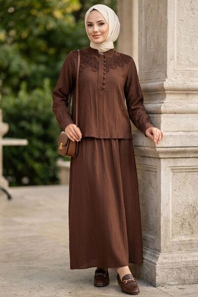 Neva Style طقم إسلامي بني مكون من قطعتين مع تنورة 20364KH