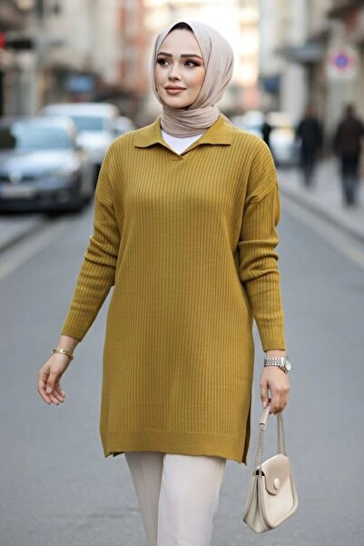 Neva Style قماش مجدّل تونيك تريكو تيشرت أخضر زيتي 65903YY