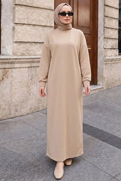 Neva Style فستان تيشرت بيج 23641BEJ