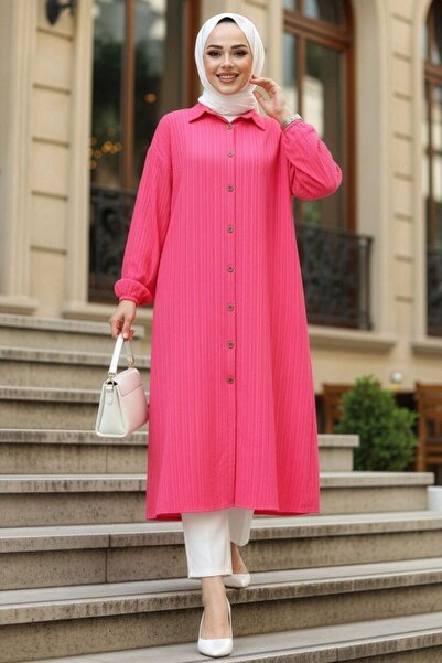 N.S NEVA STYLE Buttoned Fuchsia Hijab Tunic 45071F