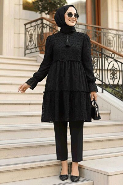 Neva Style Pleated Black Hijab Tunic 13921S