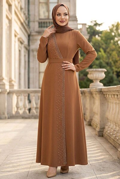 Neva Style Beaded Tan Hijab Evening Dress 32150TB